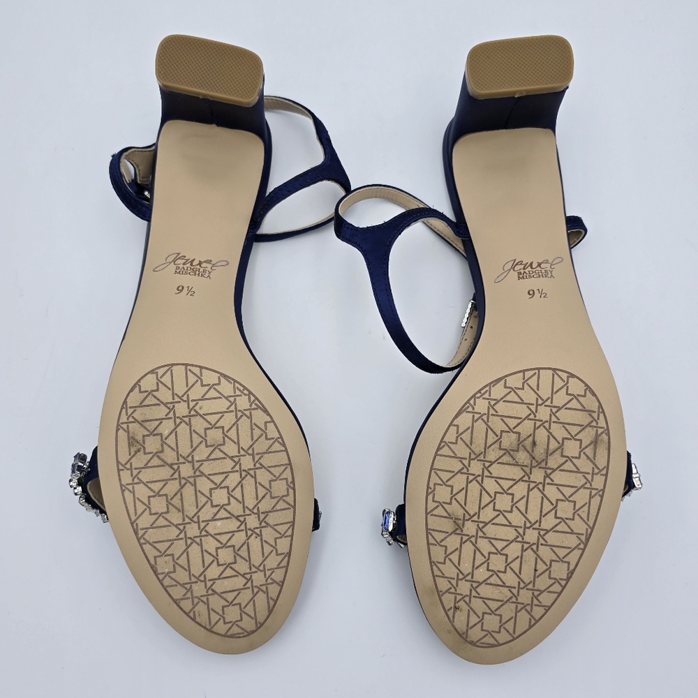 Jewel Badgley Mischka Dagny Strappy Low Block Heel Sandals, Navy Blue, Women 9.5 - Picture 12 of 16